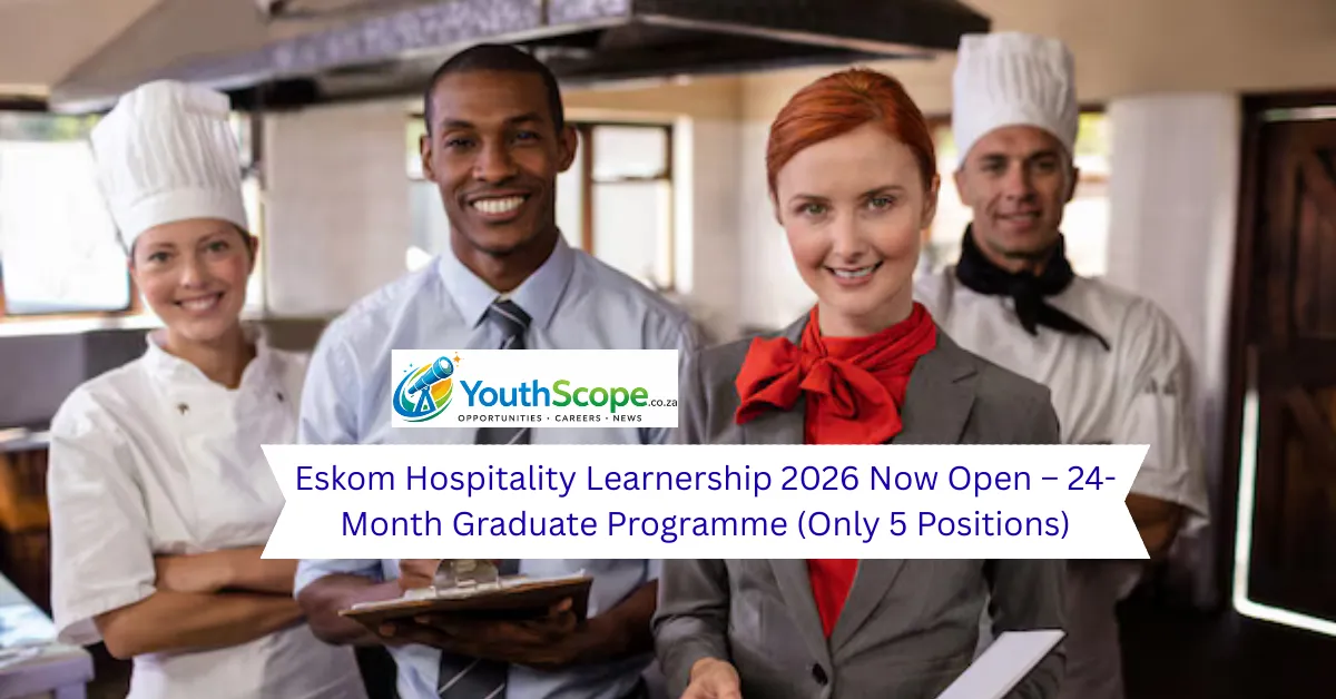 Read more about the article Eskom Hospitality Learnership 2026 Now Open – 24-Month Graduate Programme (Only 5 Positions)