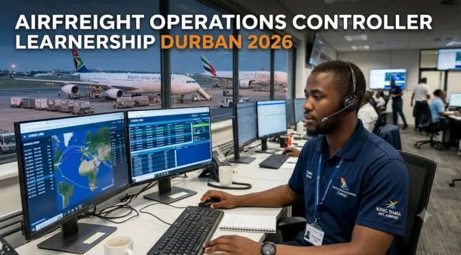 Airfreight learnership trainee working in Durban logistics operations office