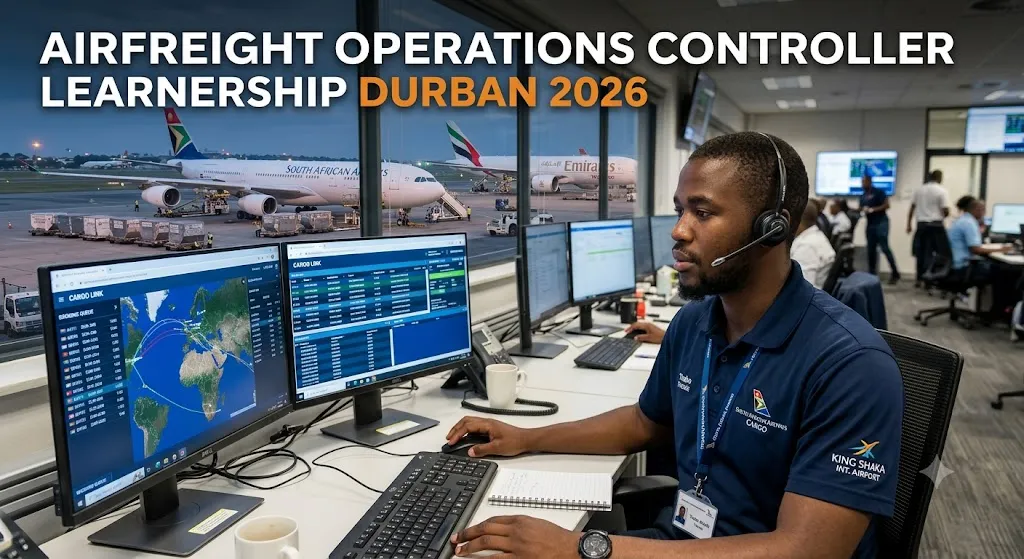 Airfreight learnership trainee working in Durban logistics operations office