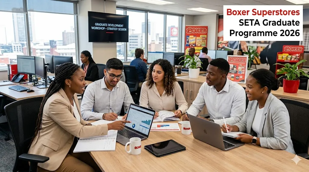 Boxer Superstores graduate programme participants gaining workplace experience at a corporate office.