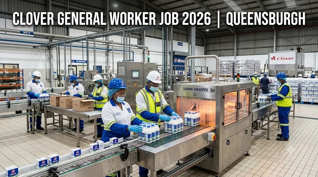 General worker packing and handling products in Clover factory production line in KwaZulu-Natal