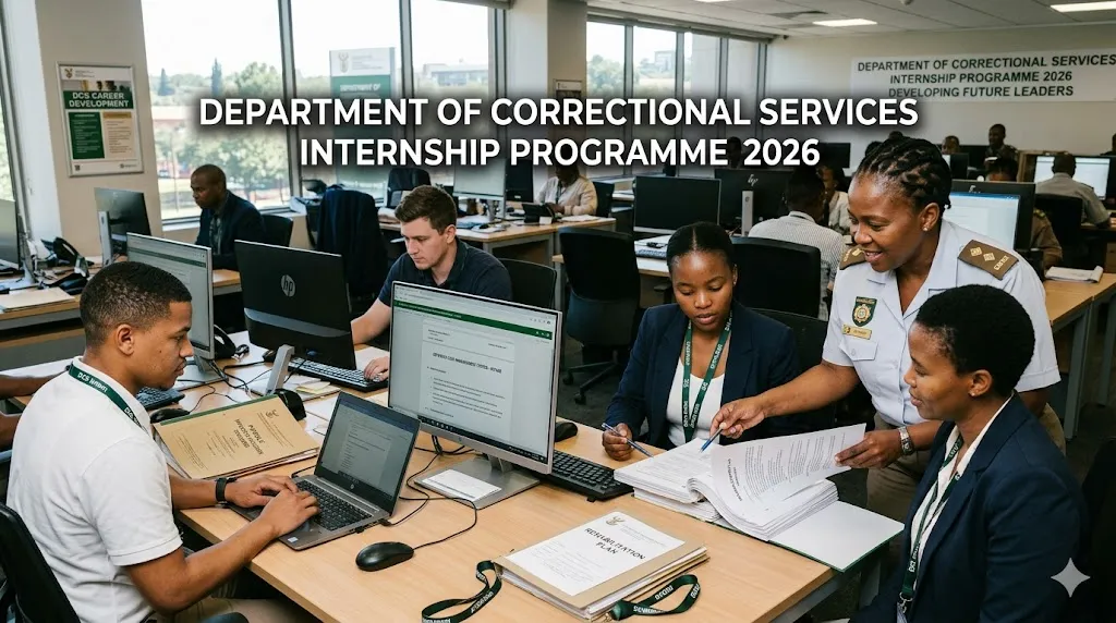 Department of Correctional Services interns gaining workplace experience in a government office.