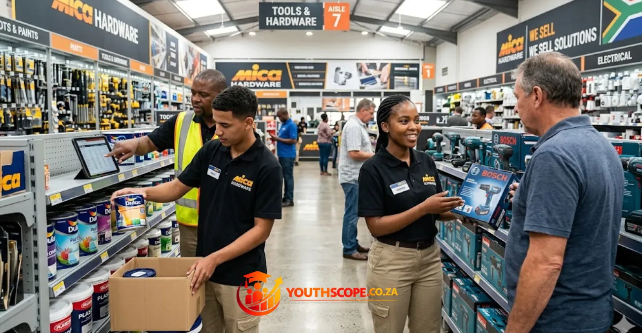 Fairplay Hardware retail learnership participants gaining workplace experience in a hardware store.