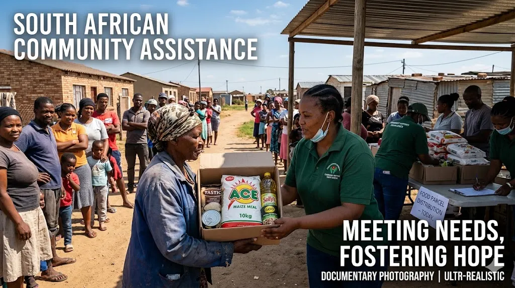 South African families receiving food parcel assistance through a social relief programme.