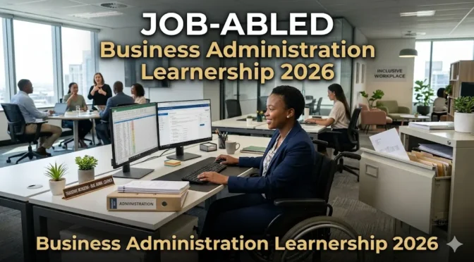 JOB-ABLED Business Administration Learnership participant gaining workplace experience in a professional office environment.