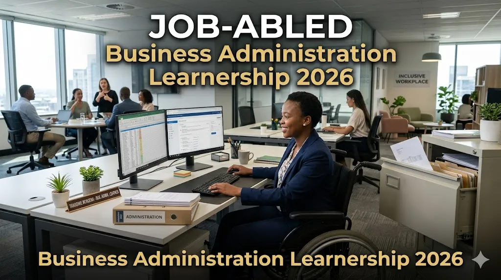 JOB-ABLED Business Administration Learnership participant gaining workplace experience in a professional office environment.