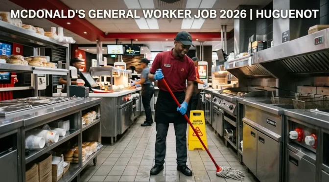 General worker cleaning McDonald’s restaurant kitchen in Huguenot Western Cape