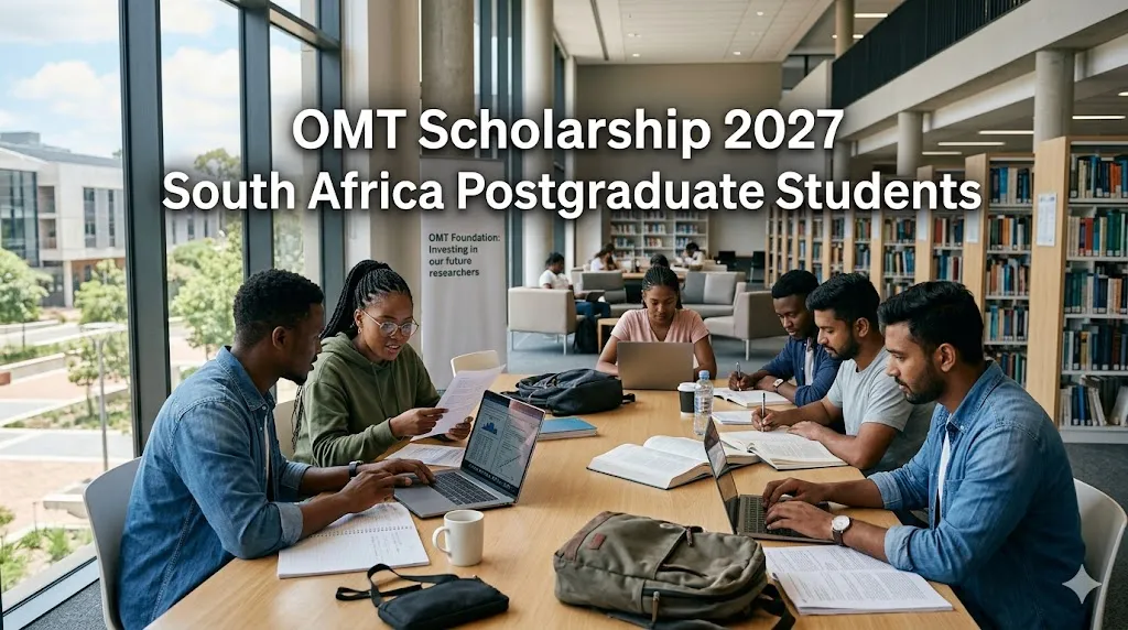 South African postgraduate students studying in a university library for OMT Scholarship 2027