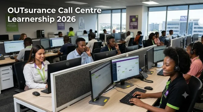 Young South African learners working in an OUTsurance-style call centre during a 12-month learnership.