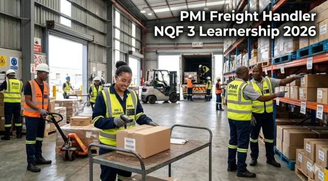 PMI Freight Handler Learnership participants gaining warehouse and logistics experience in a distribution centre.