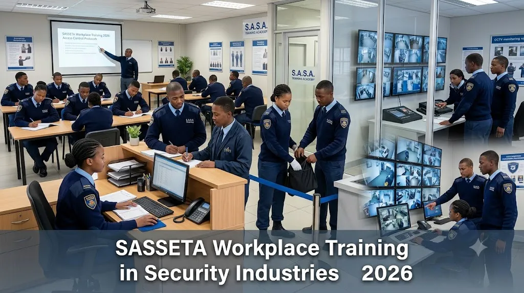 South African learners participating in SASSETA workplace training for the security industry.