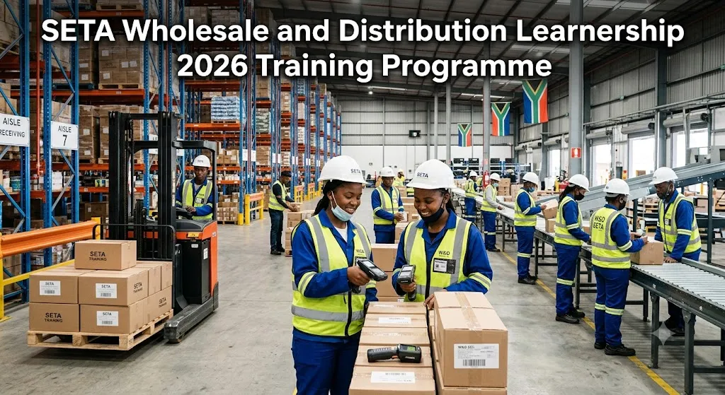 South African wholesale and distribution learnership trainees working in a warehouse during SETA training programme 2026