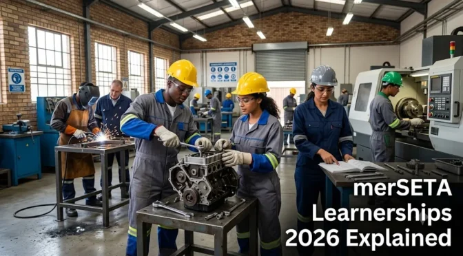South African youth participating in a merSETA learnership in an engineering workshop.