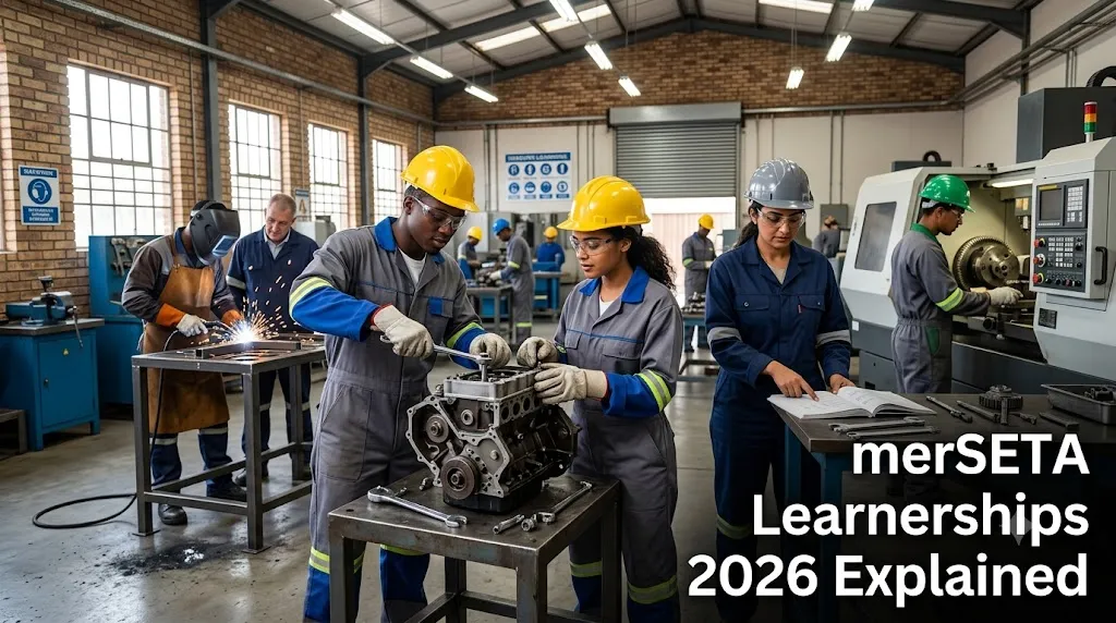 South African youth participating in a merSETA learnership in an engineering workshop.