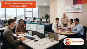 Young South African graduates participating in the Afrizan Graduate Learnership Programme 2026 in a professional contact centre.
