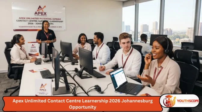 Young South African learners completing the Apex Unlimited Contact Centre Support Learnership 2026.