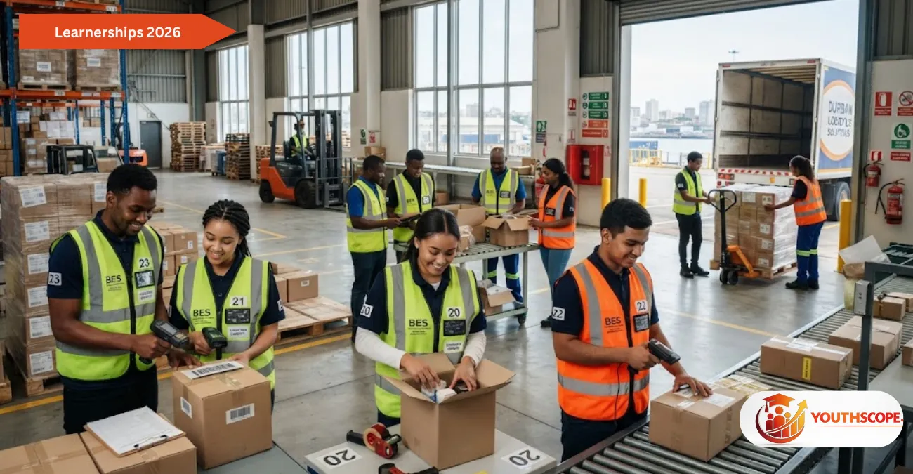 Warehouse Learnership 2026 participants working in a Durban logistics warehouse.