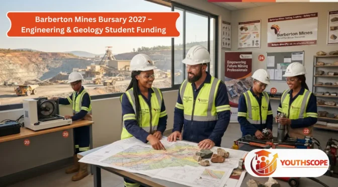 Barberton Mines Bursary Programme 2027 supporting South African engineering and geology students with funding, a stipend and vacation work.
