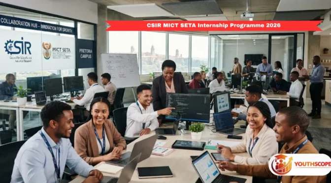 South African graduates participating in the CSIR MICT SETA Internship Programme 2026 in a modern workplace.