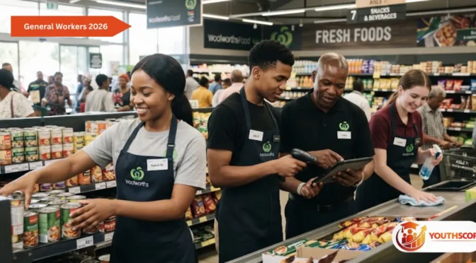 South African youth gaining workplace experience through a general worker retail opportunity in a supermarket environment.