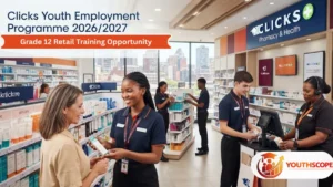 Clicks Youth Employment Programme 2026/2027 for unemployed South African Grade 12 youth aged 18–29 receiving retail training.