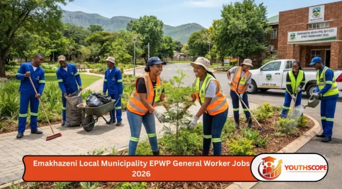 Emakhazeni Local Municipality EPWP General Workers maintaining public spaces in Mpumalanga during the 2026 programme.