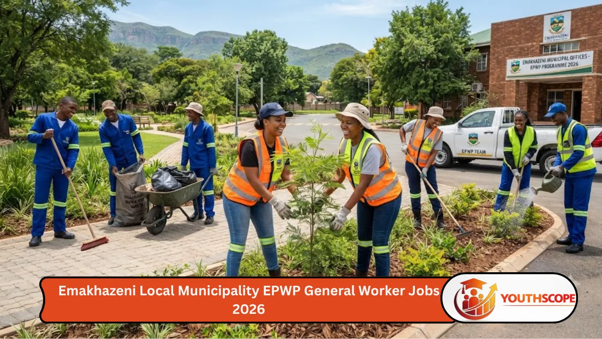 Emakhazeni Local Municipality EPWP General Workers maintaining public spaces in Mpumalanga during the 2026 programme.