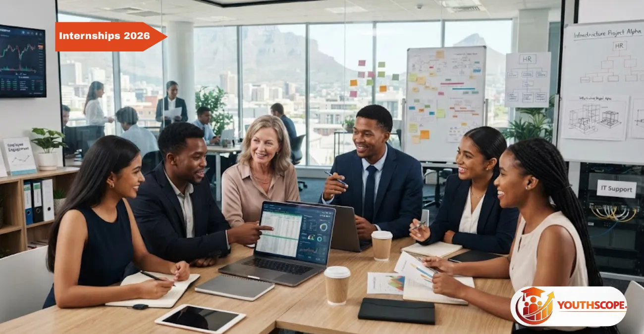 Young South African graduates participating in a corporate graduate programme in a modern workplace.