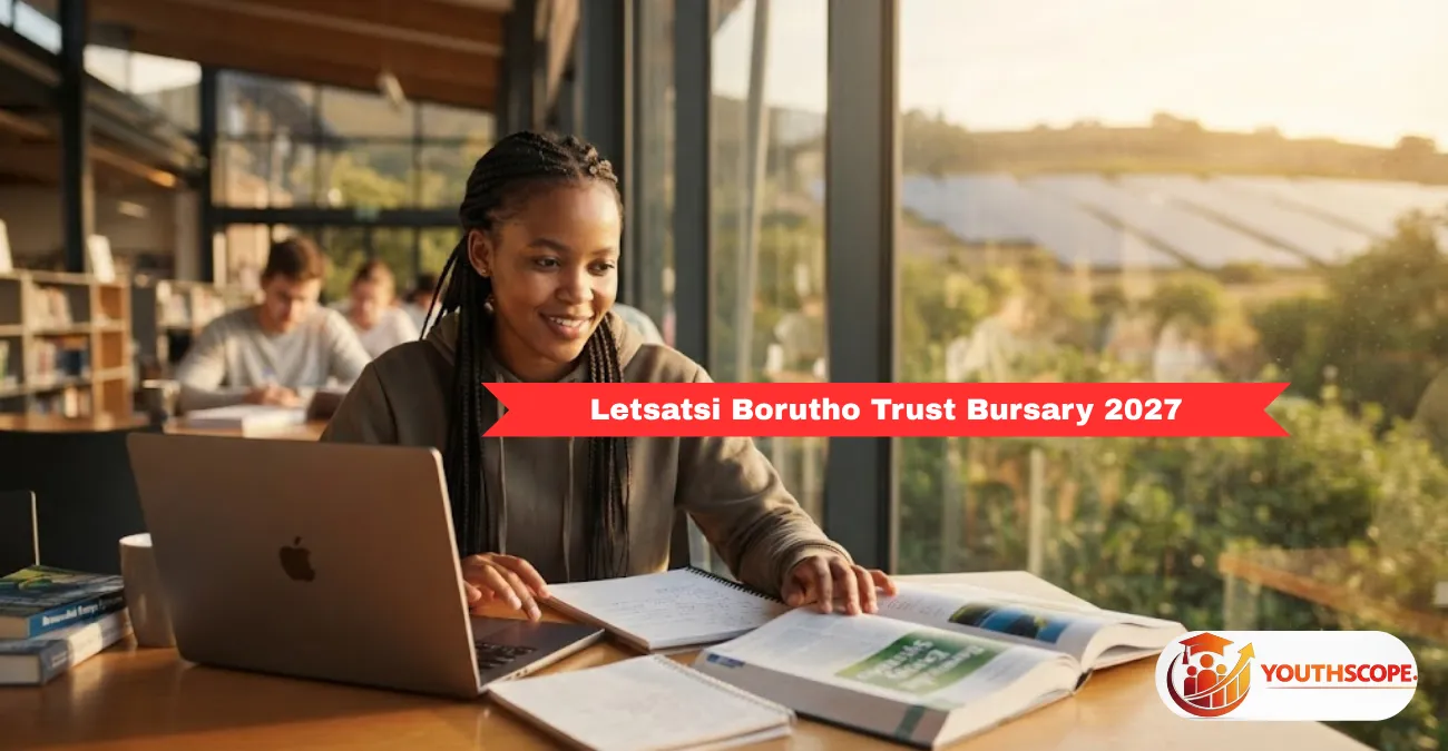 A South African student studying with resources provided by the Letsatsi Borutho Trust.