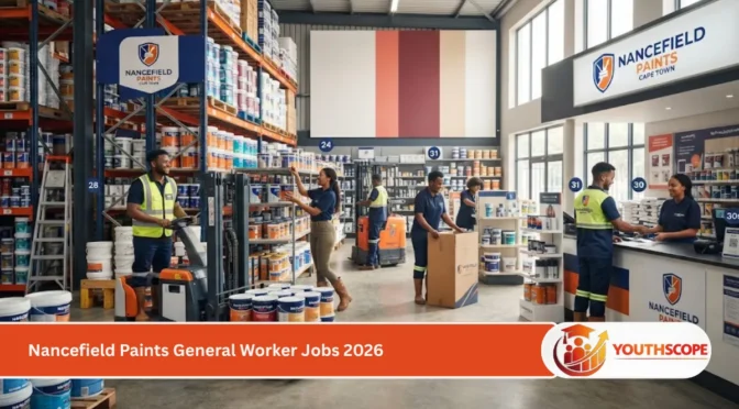 General workers loading and organising paint products at a Nancefield Paints branch in Cape Town.