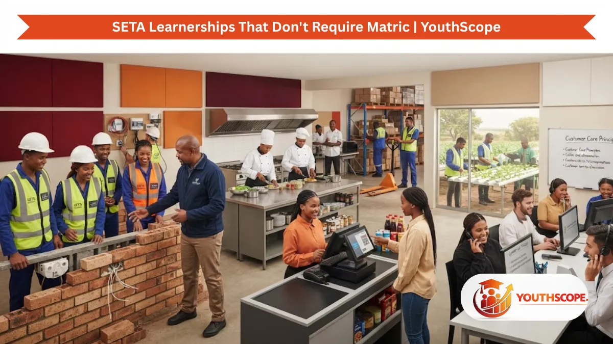 Young South Africans participating in practical SETA learnership training without requiring a Matric certificate.