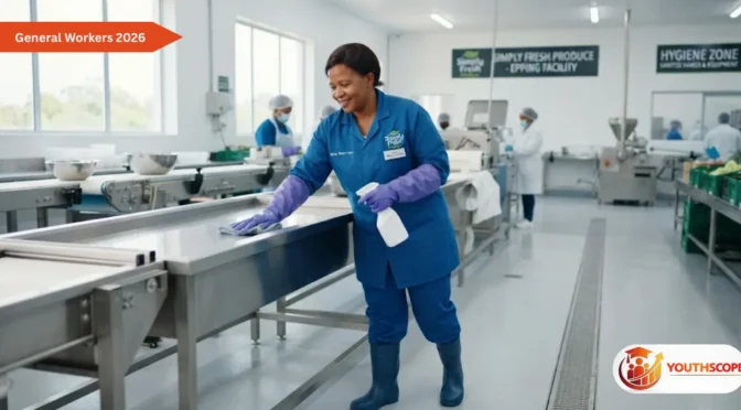 Cleaning Assistant working in a food manufacturing facility in Epping, Western Cape.