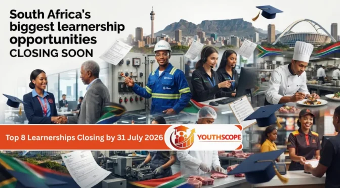 Top 8 South African learnerships and internships closing by 31 July 2026 for unemployed youth and graduates.