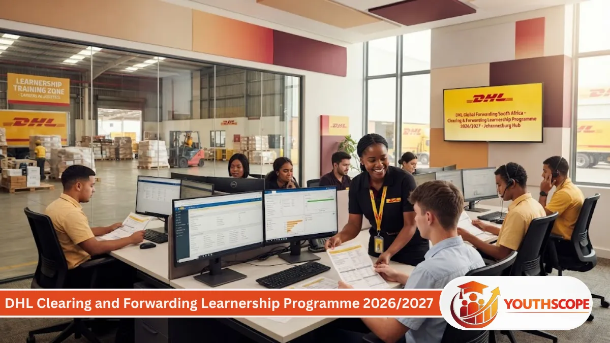 DHL Clearing and Forwarding Learnership 2026/2027 showing young South African learners gaining logistics experience in Johannesburg.