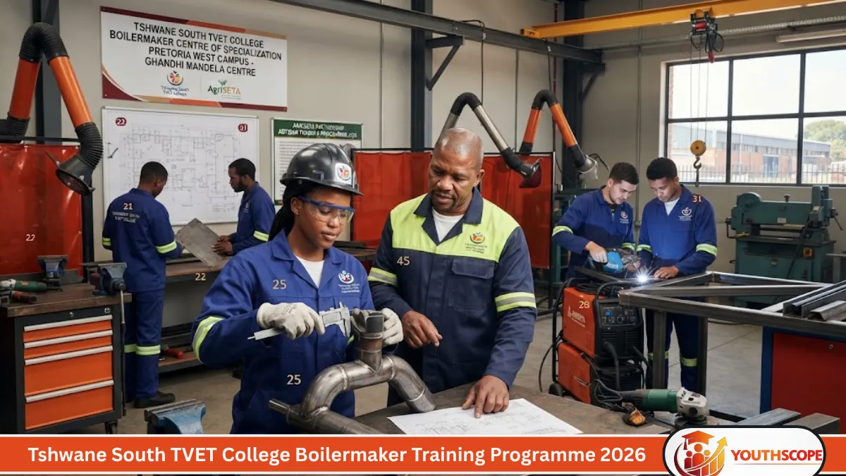 Young South African trainees learning Boilermaking skills at Tshwane South TVET College