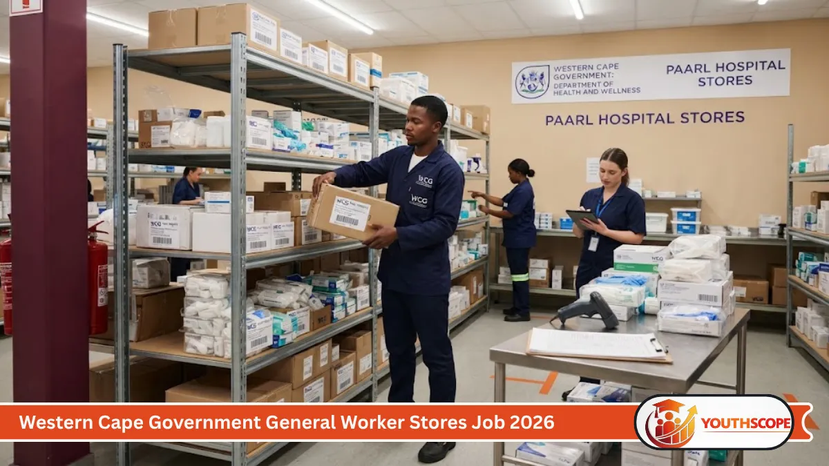 South African General Worker handling hospital stock at Paarl Hospital