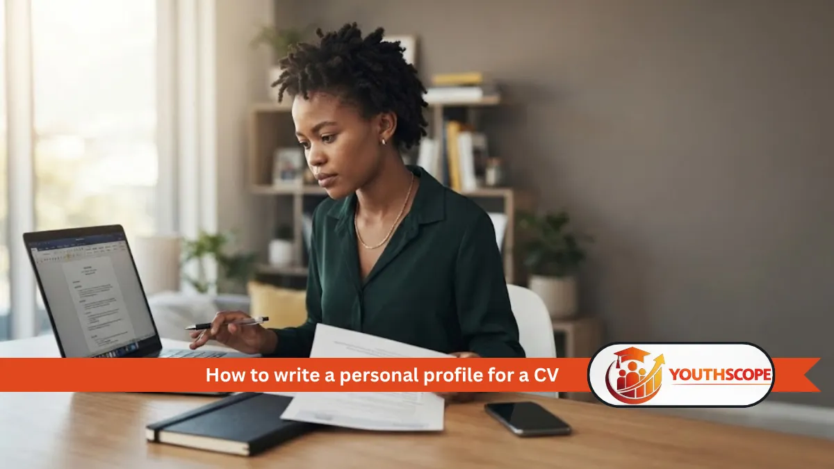 Young South African job seeker reviewing a CV on a laptop