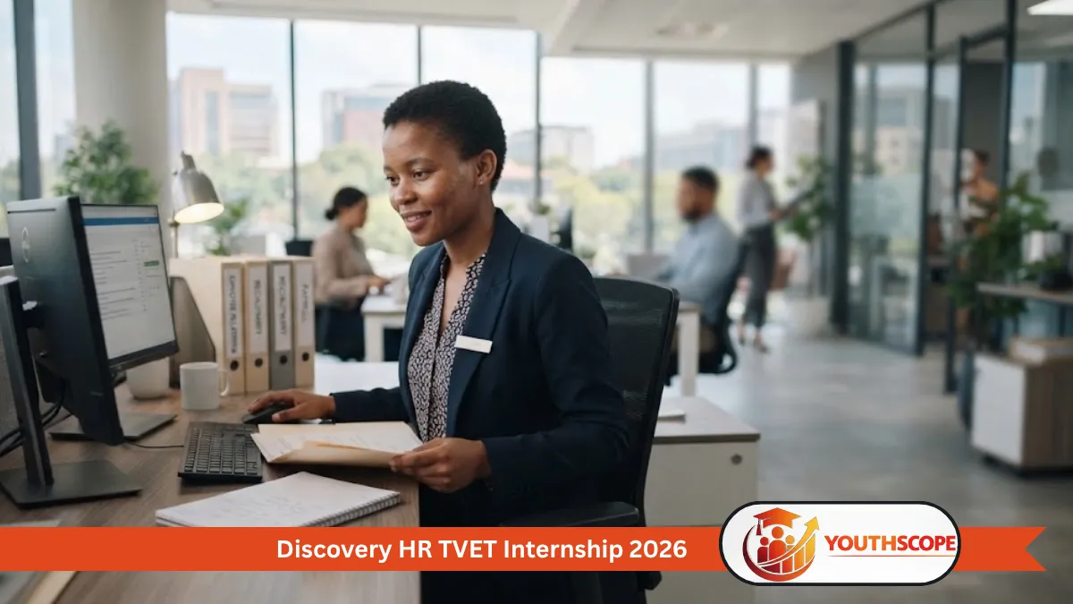 Young South African TVET graduate working in a professional HR office.