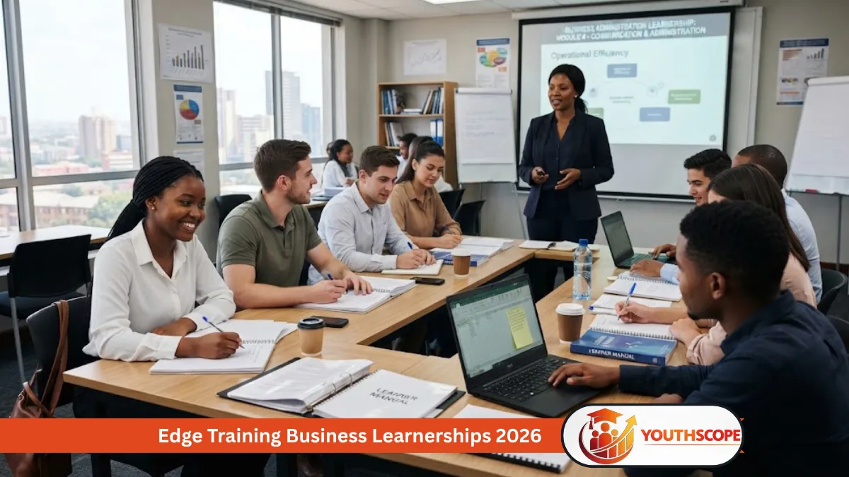 Young South African learners attending a business administration learnership training session