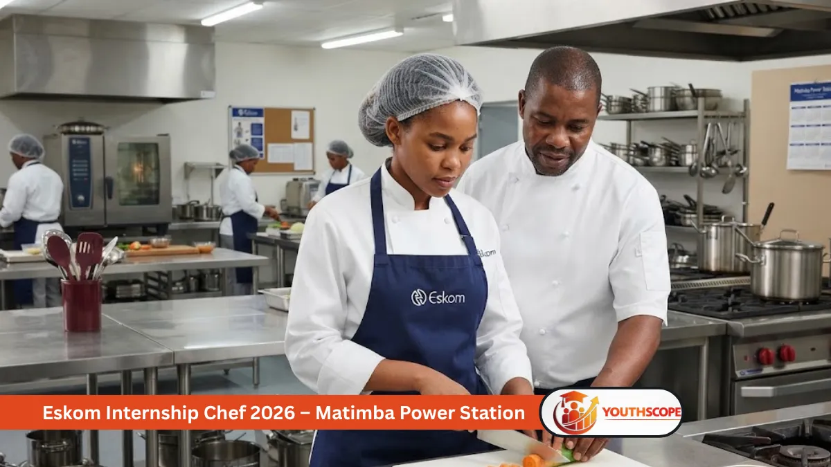 Young South African hospitality intern receiving chef training in a professional institutional kitchen