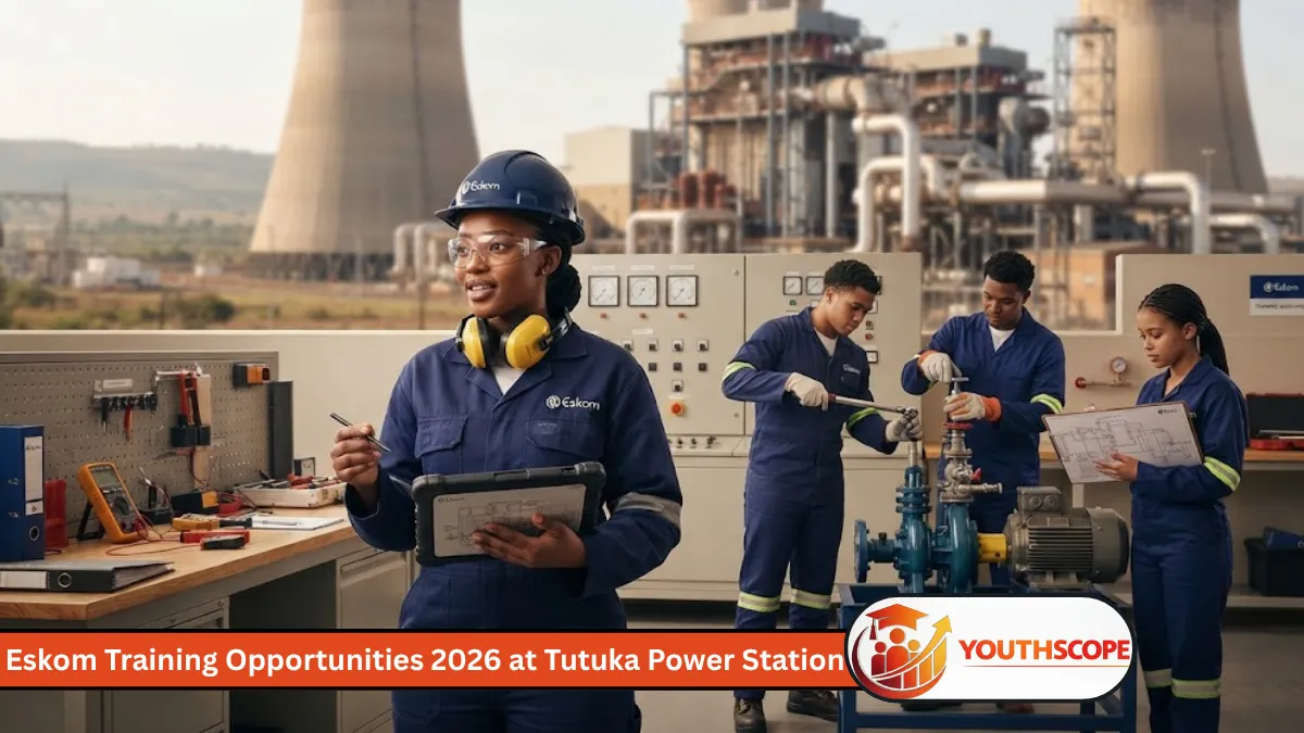 Young South African engineering and artisan trainees at an Eskom power station training environment in Mpumalanga