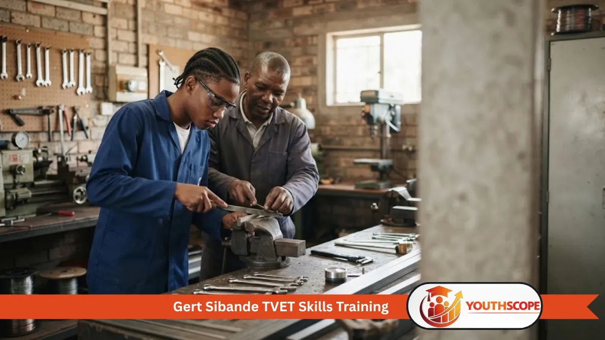 Young South African learner receiving practical training in a technical workshop.