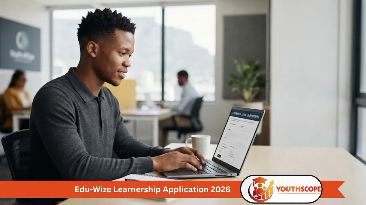 Young South African applicant completing an online learnership application on a laptop.