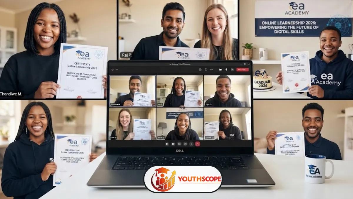 Young South African learner attending an online training session on a laptop at home.