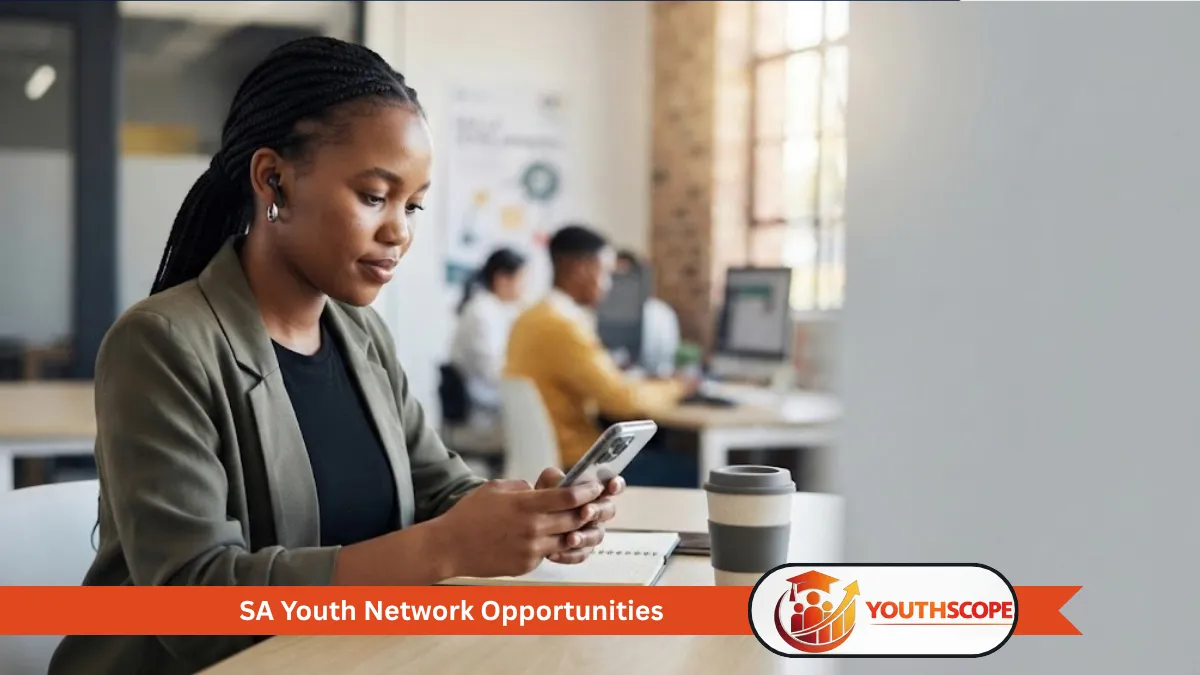 Young South African adult using a smartphone to explore work and learning opportunities.