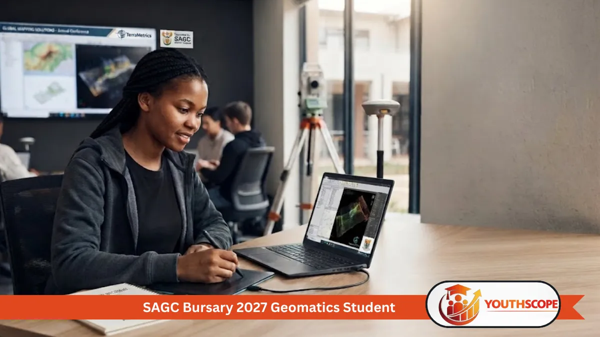 Young South African student studying Geomatics with surveying equipment in a university environment