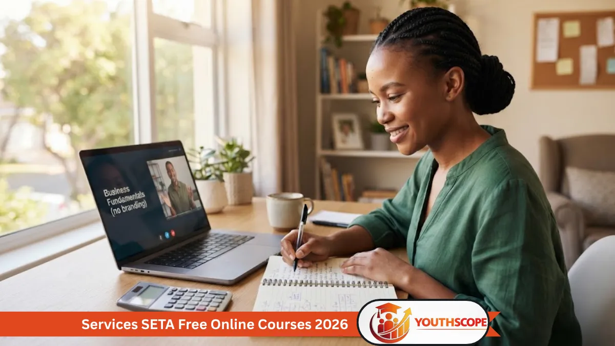 Young South African adult studying an online entrepreneurship course on a laptop