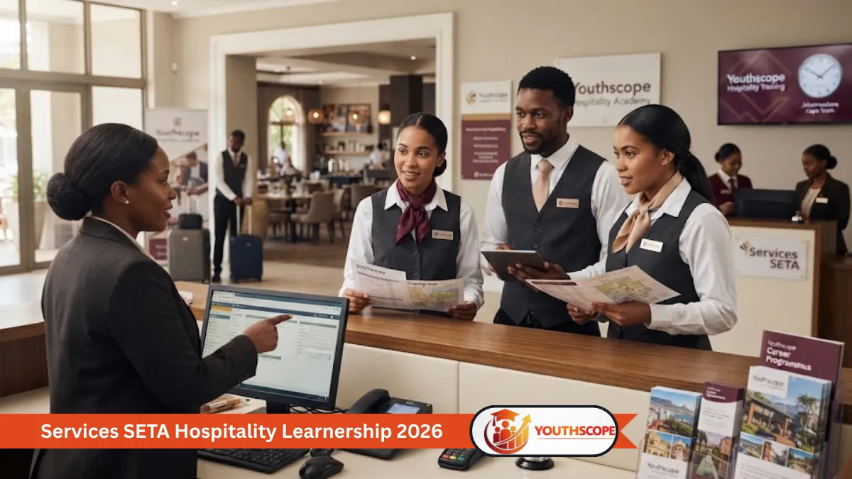 South African hospitality trainees learning customer service skills in a hotel environment