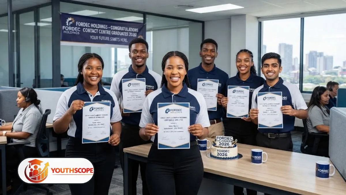 Young South African learner receiving contact-centre workplace training at a computer.
