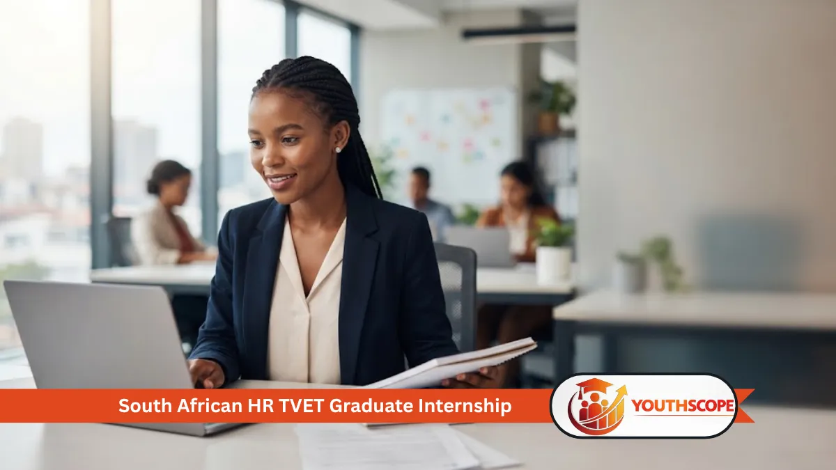 Young South African TVET graduate working in a modern HR office